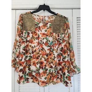 Cato Floral Fall Brown Green Blouse Top Long Sleeve Womens Plus 22/24 NWOT